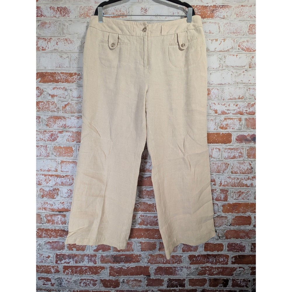 Charter Club Linen Pants Women 16 Beige Wide Leg Casual Trouser Summer